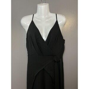 Love + Harmony Jumpsuit Womens Small Black V Neck Wrap Front Tie Waist Wide Leg